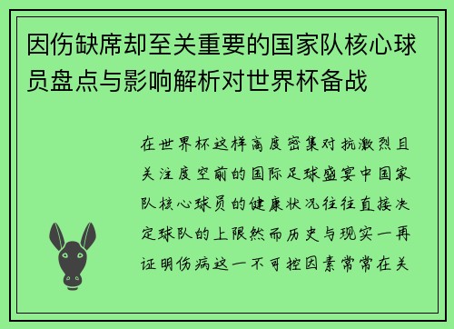 因伤缺席却至关重要的国家队核心球员盘点与影响解析对世界杯备战